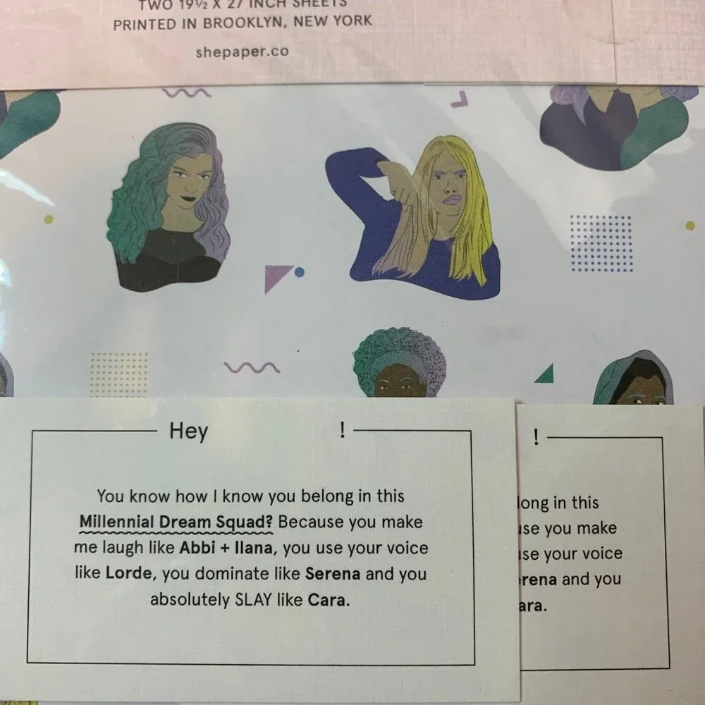 She Paper Millennial Dream Squad Luxury Gift Wrap 2 Sheets 19.5x27 Brooklyn Made